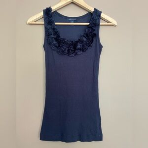 {Tommy Hilfiger} Ribbed Tank with Chiffon Rosette Neckline in Navy - Womens XS